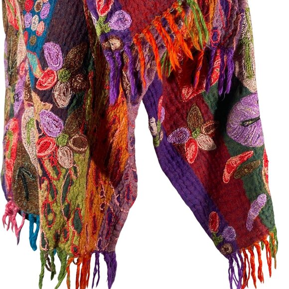 Handmade Anu XL Colorful Wool open Vest Embroidered Floral Design Fringe boho - Picture 8 of 12